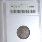 1914 D Lincoln Wheat Small Cent Bronze Denver ANACS F 12 Circulated Coin