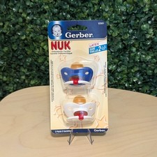 Gerber NUK Orthodonic Pacifiers, LATEX VINTAGE 2005 White Blue Size 2 HTF