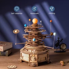 ROKR Solar System Rotatable Orrery 3D Wooden Puzzle DIY Assembly Kits STEM Toys