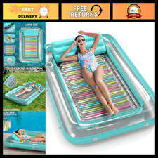 Inflatable Tanning Pool Lounger Float - 4 in 1 Sunbathing Raft Mat for Adults 