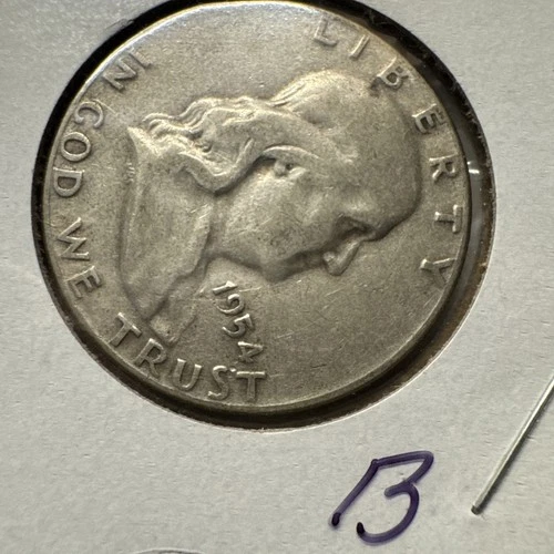 FRANKLIN HALF DOLLAR, 1954, 90% SILVER NO MINT Mark