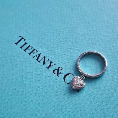 RARE Tiffany & Co. Platinum PT950 Pavé Diamond Dangle Heart