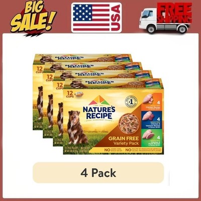 (4 pack) Nature s Recipe Grain Free Wet Dog Food Variety Pack, 2.75 oz Cup, 12Ct