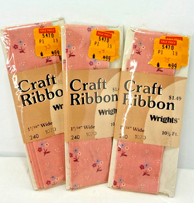 Vintage Wrights Craft Ribbon 3 Packages Never Open Pink Floral  #6043