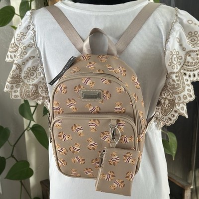 Madden Girl Teddy Bear Mini Backpack + Pouch Tan Travel Bag  display picture 2