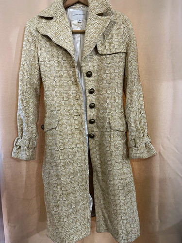 Banana Republic Women's Beige Plaid vintage Lined Collared Long Coat XS