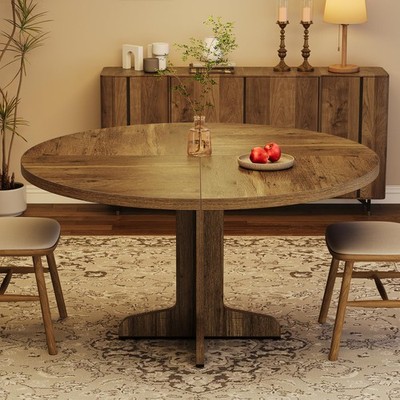 Round Dining Room Table for 4-6 ,47''  Wood Kitchen Table ,Farmhouse Dinner Table