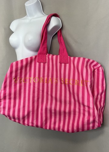 Victoria’s Secret XL Pink Striped weekender tote bag canvas Beach Gym Women’s