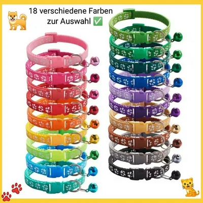 MARKENLOS ✅Katzen Hunde Halsband Größe einstellbar Universal mit Glocke 18Farben🌈wählbar✔