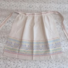 Vintage Embroidered Half Apron-Pastel Cross Stitch-1950s/60s Handmade