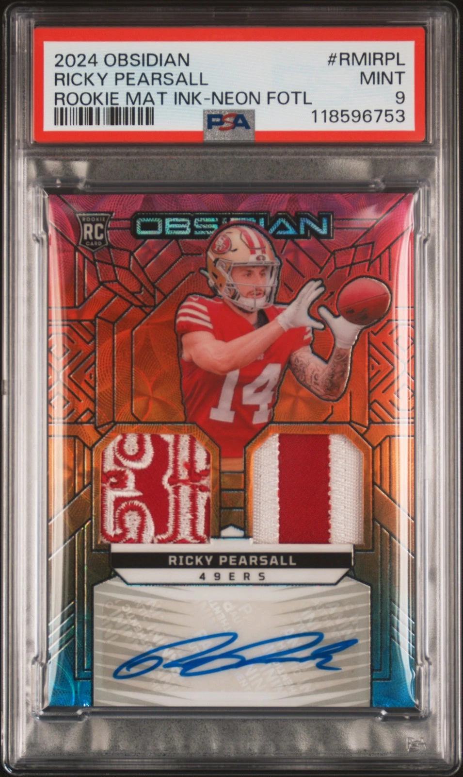 Ricky Pearsall Panini Obsidian Rookie Materials Ink #RMIRPL FOTL Neon