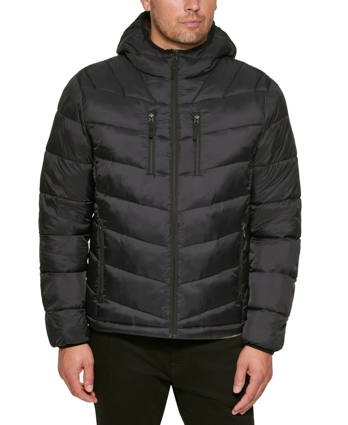 Club Room Mens Chevron Quilted, Hooded Puffer Jacket - XX-Large