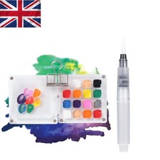 Mini Watercolour Paint Set - 15 Refillable Wells & Water Brush in Acrylic Case
