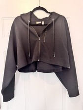 Zella Black Scuba Luxe Crop Full Zip Jacket Hoodie, Size L