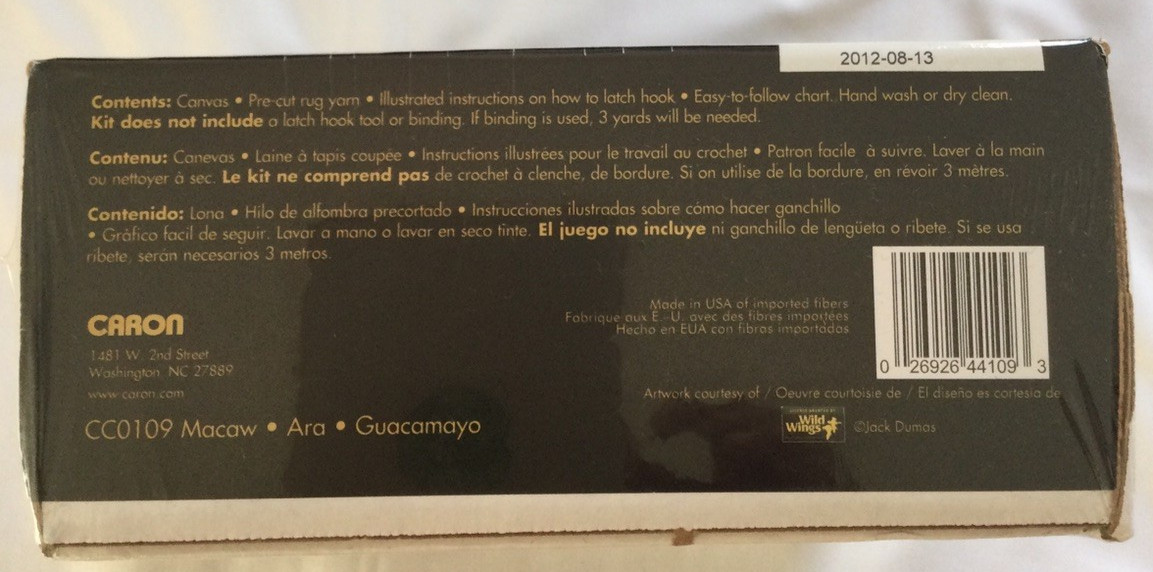 Latch Hook Kit Macaw Carron Classics 20" x 27" Brand New Factory Sealed