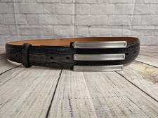 adidas Silver Trophy 3 Stripe Buckle Dark Gray Calfskin Leather Golf Belt Sz 36