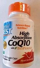 Doctor's Best Hi Absorb Coq10 w/ Bioperine 400 mg 60 Caps Exp 5/26 Factory Seal