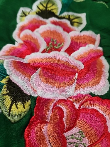 Gilet rosa vintage di ispirazione asiatica ricamato L verde rosso boho arte popolare cottage - Foto 5 di 14