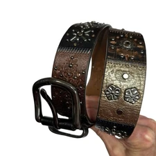 Fossil Genuine Leather Patchwork Brown/Black Men's Belt 36.5/41 Barely Worn Sz L