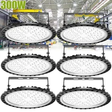 6 Pack 300W UFO LED High Bay Lights Ultra Thin LED Warehouse Lighting Shop Area