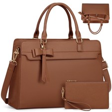 15.6 Zoll Laptoptasche Damen Handtasche Shopper Wasserdicht PU Leder, Braun