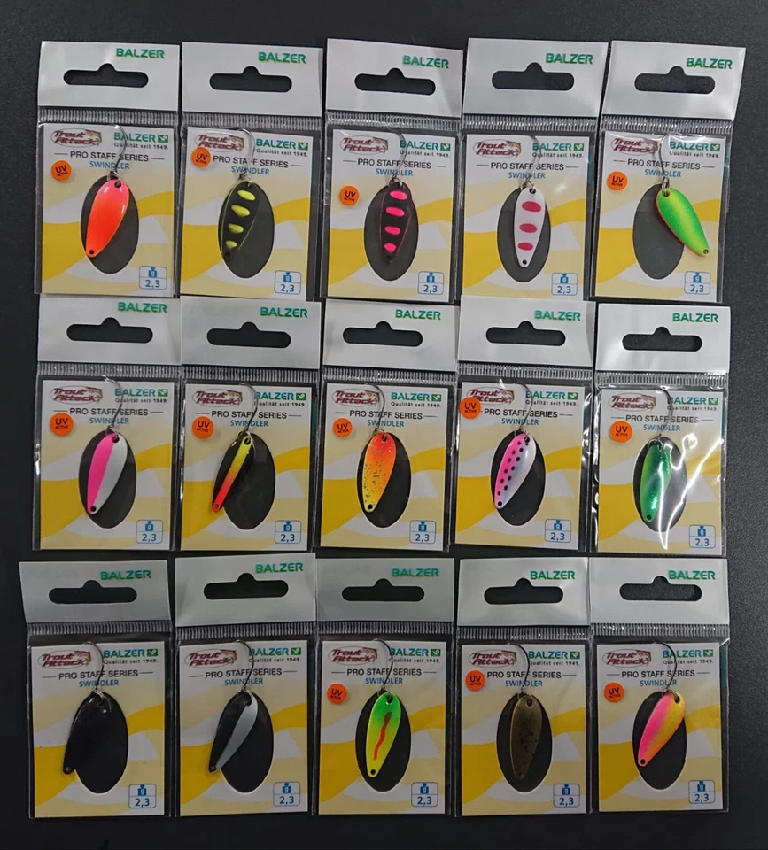 Balzer Trout Attack Pro Staff Series Spoons Swindler 2,3g UV 15 Farben 3,0cm NEW
