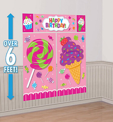 SWEET TREATS Scene Setter HAPPY BIRTHDAY party wall decoration kit over 6'