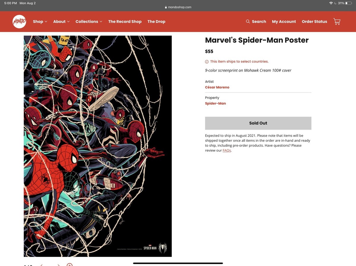 Marvel's Spider-Man by Cesar Moreno Mondo Poster / Print SDCC