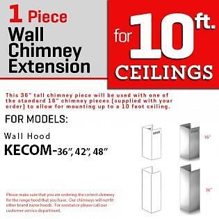 ZLINE WALL Chimney Extension for 10 ft ceiling models KECOM 36/42/48 (1PCEXT)