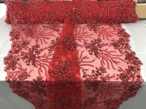 RED FRENCH FLOWER GARDEN EMBROIDER WITH MULTI COLORS ON A MESH-SOLD BY THE YARD RED FRENCH FLOWER GARDEN EMBROIDER WITH MULTI COLORS ON A MESH-SOLD BY THE YARD