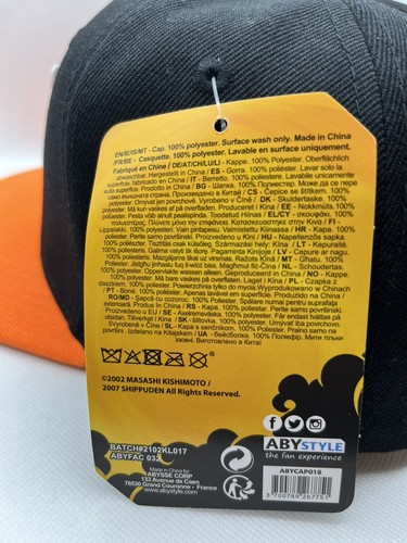 NARUTO SHIPPUDEN KONOHA GORRA DE BÉISBOL NEGRA NARANJA SNAPBACK GORRA NUEVA CON ETIQUETAS OFICIAL - Imagen 5 de 8