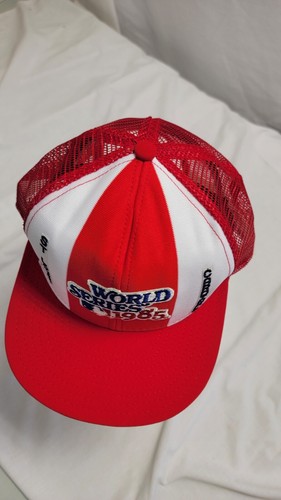 Cappello da camionista vintage World Series 1985 St Louis Cardinals AJD a righe fortunate raro USA - Foto 7 di 13