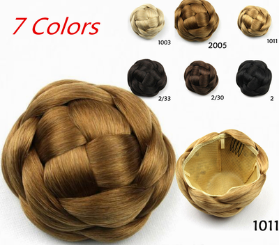 Women S Braided Hair Bun Extensions Clip In Chignon Retro