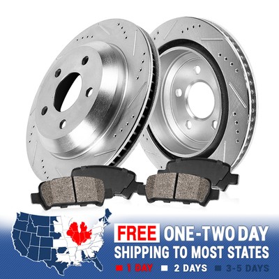 REAR BLACK Drill Slot BRAKE ROTORS And CERAMIC Pads For 3//21//10-2013 Mustang