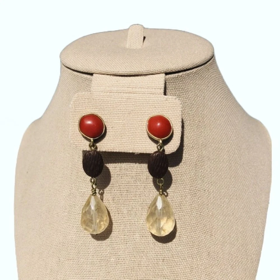 Pendientes LIA SOPHIA Boho Cayena Cuelgantes Rojo Marrón Vidrio Translúcido Resina Cuentas Foto 3 de 4