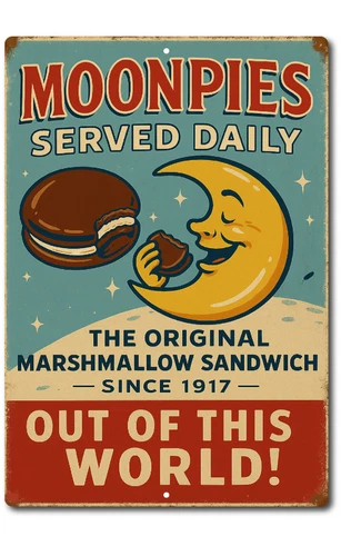 MoonPie Tin Sign Vintage Metal Wall Decor Retro Marshmallow Sandwich Kitchen Art