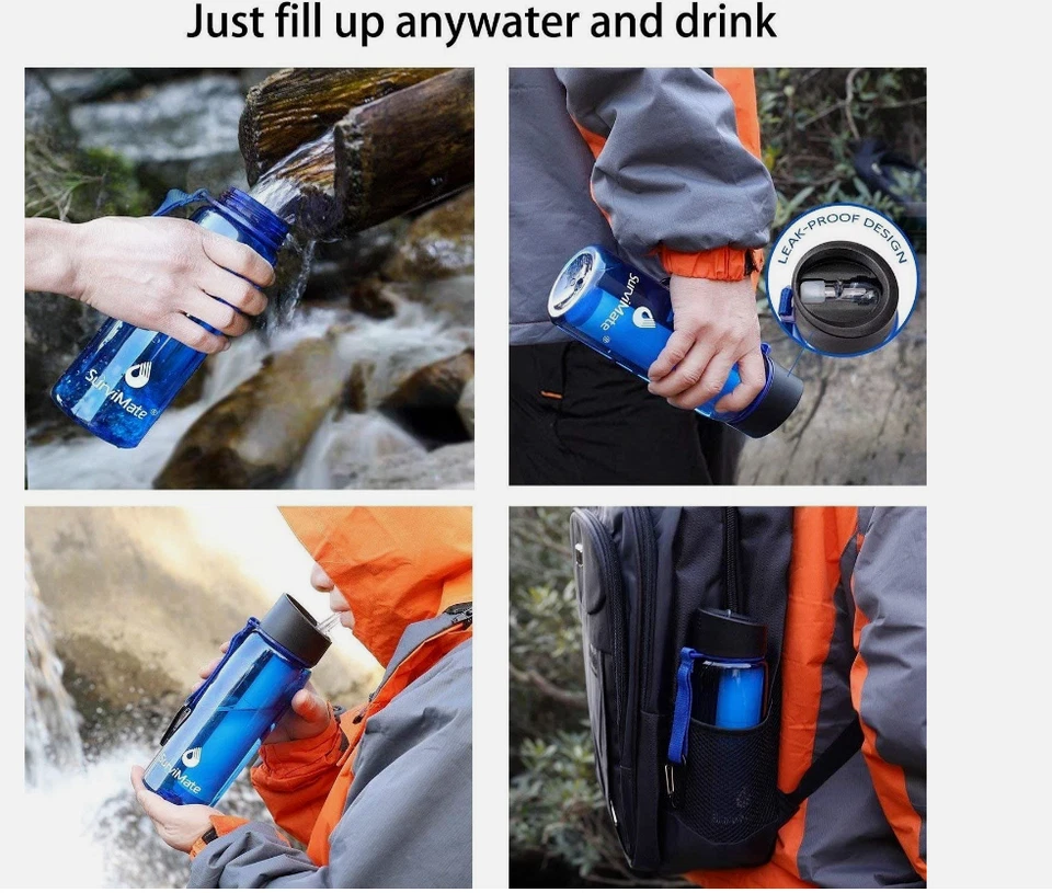 SurviMate Filtered Water Bottle BPA Free w 2-Stage Integrated Filter Straw - Image 4 of 4