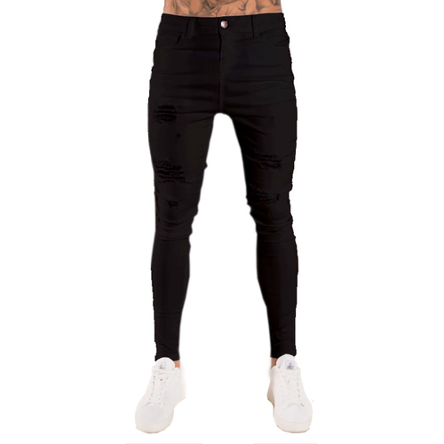 Uomo Jeans Strappati Jeans Super Stretch Affliggere Skinny Tuta Pantaloni  Casual | eBay