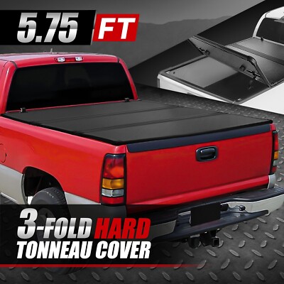 For 04-13 Silverado Sierra 1500 5.7Ft Bed FRP Hard Solid Tri-Fold Tonneau Cover