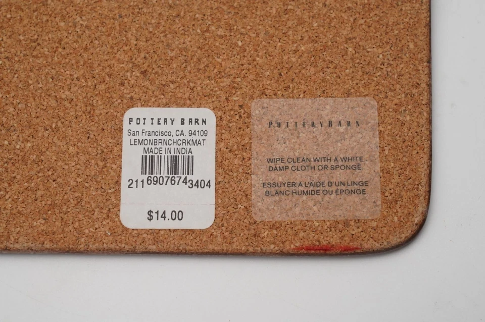 Pottery Barn Lemon Branch Cork-Back Placemat Set of 5, 16" x 13" Citrus Design - Image 4 of 4