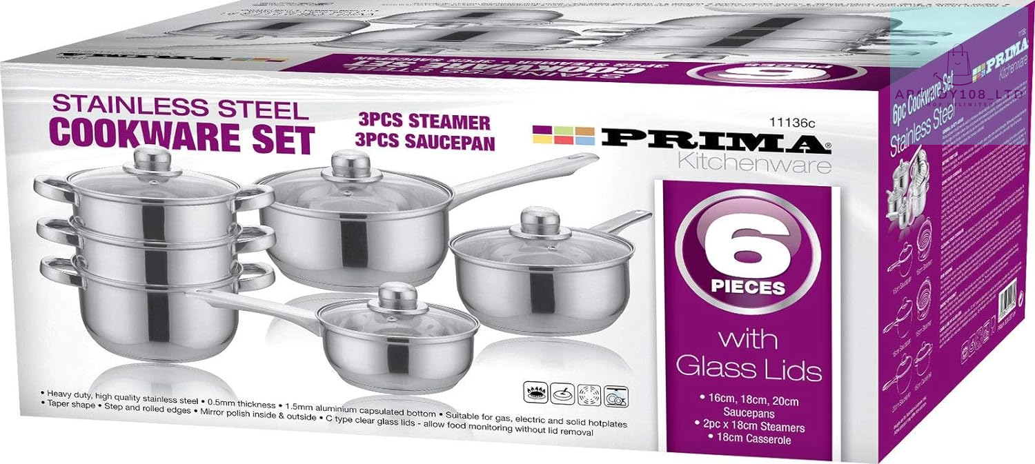 6pc Cookware Steamer Set Saucepan Pan Pot Kitchen Cook Sauce 