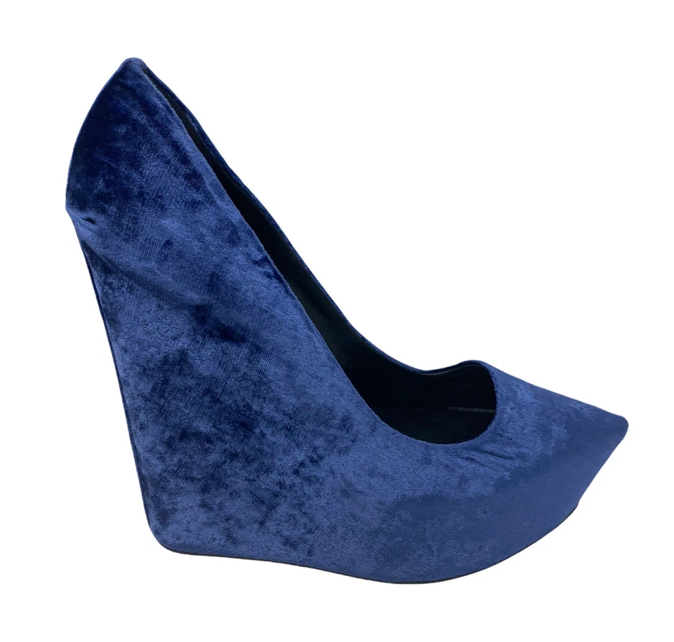 Zapatos de salón Theyskens Theory con plataforma de terciopelo azul cuña talla EE. UU. 7 NUEVOS SIN CAJA fiesta Foto 2 de 4