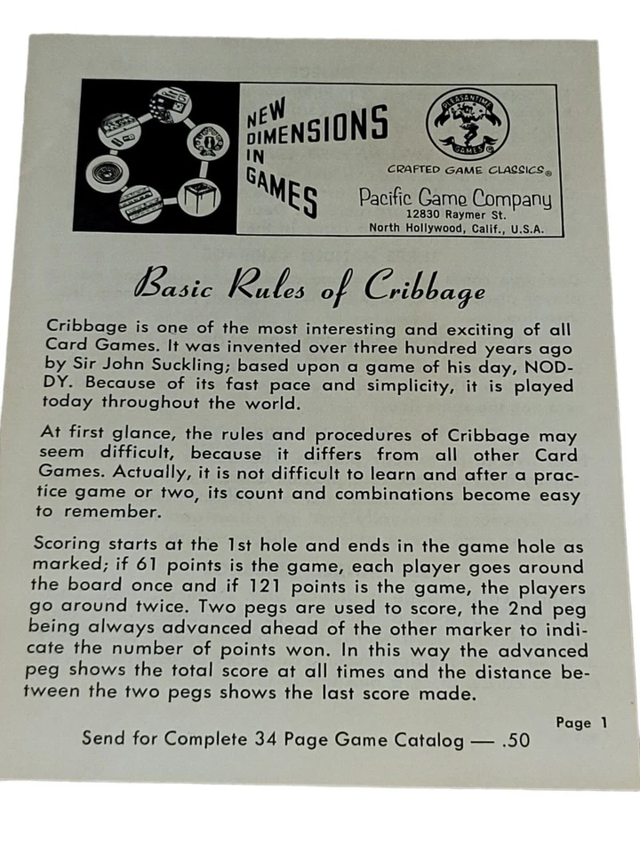 1958 Cribbage Wooden Board Game Pleasantime Once Around Three Lane Pacific - Image 4 of 4