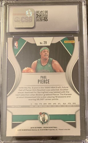 2019 - 20 Panini #29 Paul Pierce Prizm Graded CSG 10 GM Gem Mint Basketball Card - Picture 3 of 4