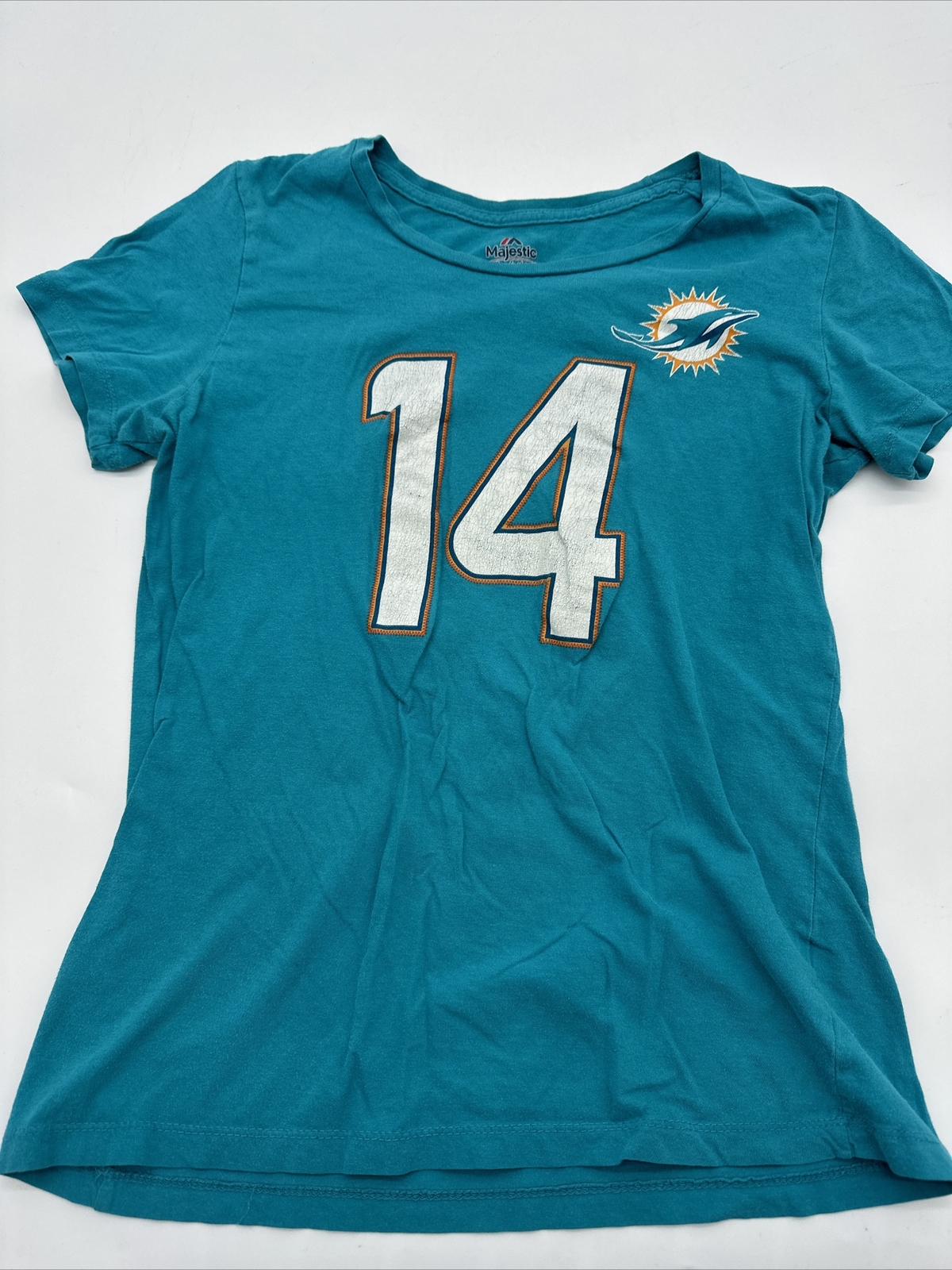 Miami Dolphins T-Shirt Women Medium Graphic Print Blue Majestic…#6550
