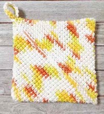 handmade crochet kitchen magic pot holder double thick creamsicle USA made