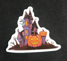 Haunted House With Jack O' Lanterns Sticker 1 7/8" x 2 1/8"