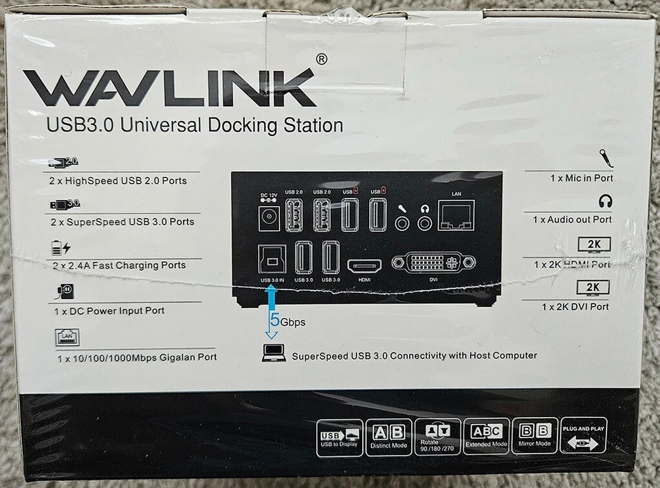 Wavlink WL-UG39DK3 USB 3.0 DUAL VIDEO DOCKING STATION Works Usb2/3 HDMI DVI LAN - Image 3 of 4