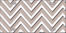 Tan And White Chevron Pattern Metal License Plate