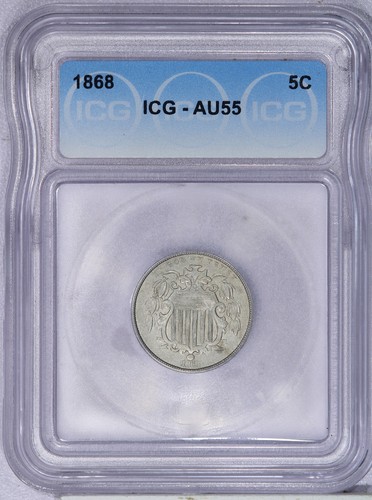 1868 Shield Nickel 5c ICG AU55